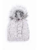 Winter hat with a pompom, light gray with pink C39 - Online store - Boutique